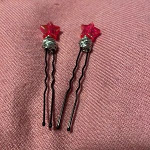 Original Handmade Wire & Iridescent Pink Glass Star Small Hairpins